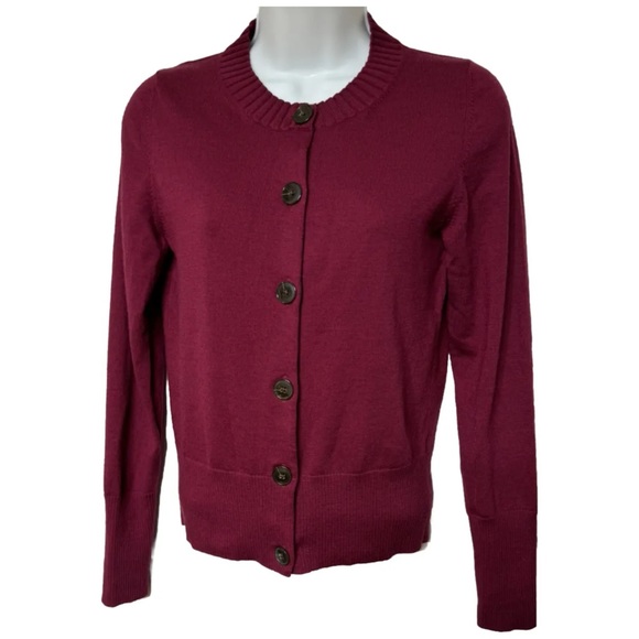 Banana Republic Maroon Extra Fine Merino Wool Women’s Cardigan Sweater XS fit - Picture 2 of 5